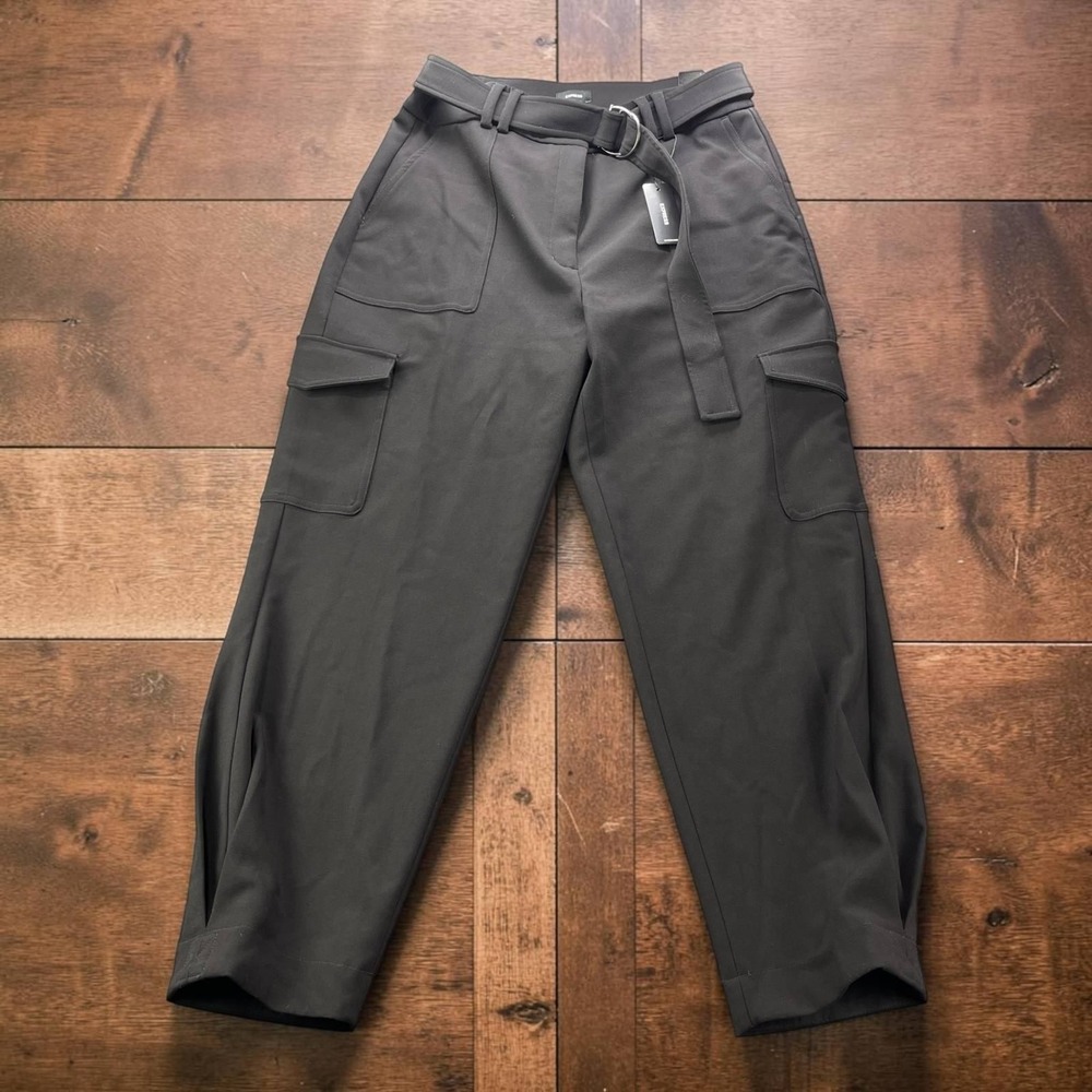 NEW Express Womens 12R Belted Cargo Trousers Pitch Black High Rise W30xL26